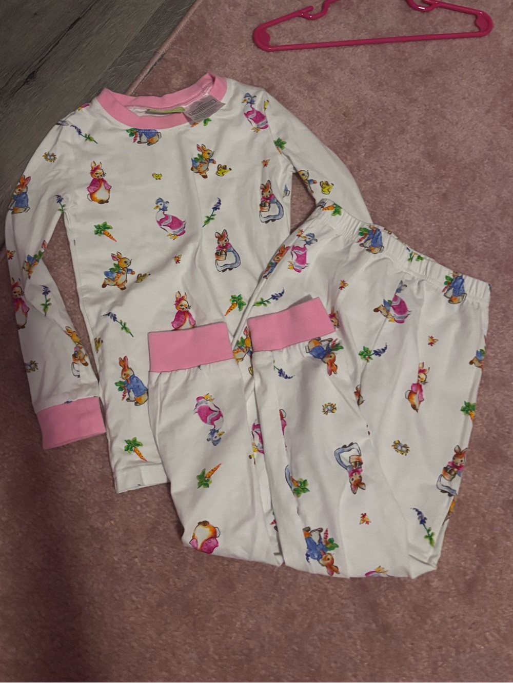 Girls White and Pink Bunny Print Pajama Set